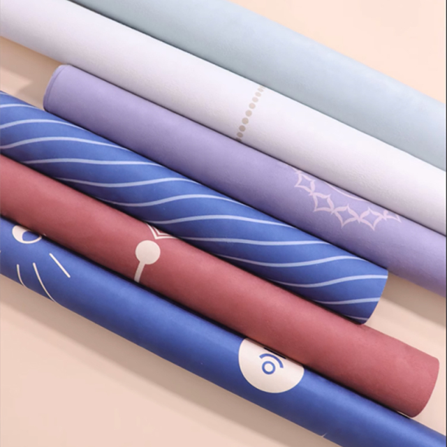 Printed foldable ultra thin suede natural rubber yoga mat light weight travel yoga mat towel