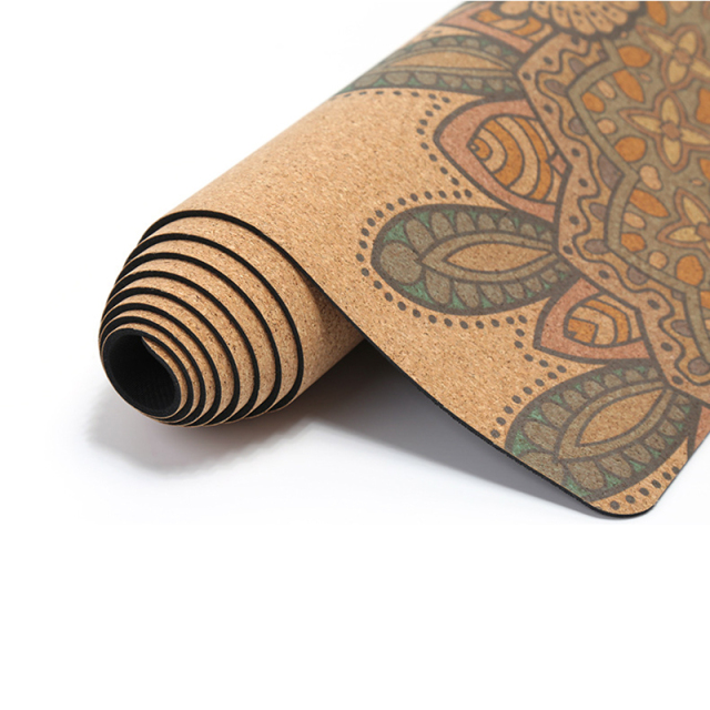 Printed dry wet anti-slip moisture absorbing cork natural rubber yoga mat ideal for hot yoga