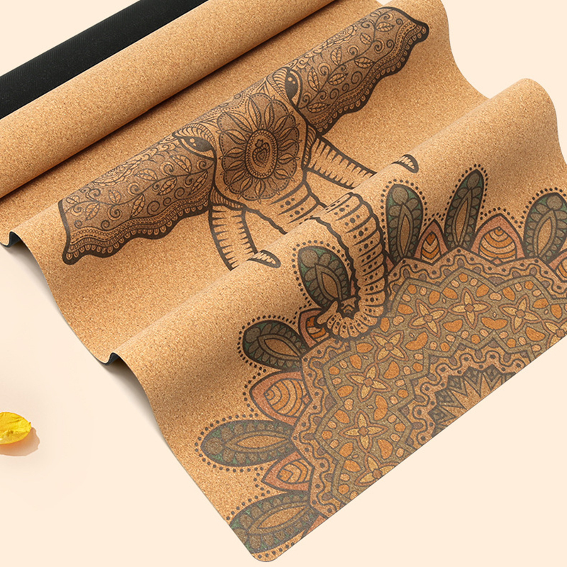 Printed dry wet anti-slip moisture absorbing cork natural rubber yoga mat ideal for hot yoga