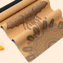 Printed dry wet anti-slip moisture absorbing cork natural rubber yoga mat ideal for hot yoga