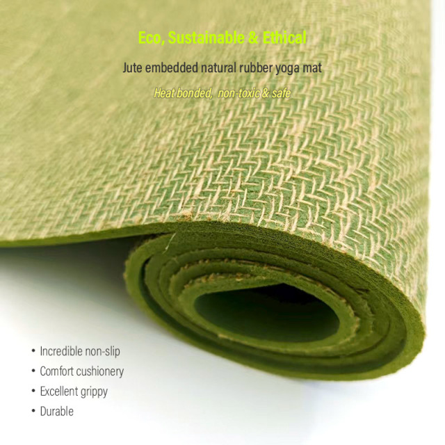High Quality Eco Sustainable Non-Slip Jute Embedded Natural Rubber Yoga Mat