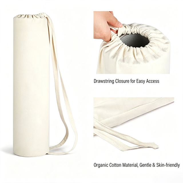 Soft Organic Cotton Drawstring Yoga Mat Bag, Portable Yoga Mat Storage Sling Bag