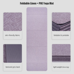 Foldable Linen POE Textured Yoga Mat, 0.6cm Thick Non‑Slip Portable Travel Exercise Mat