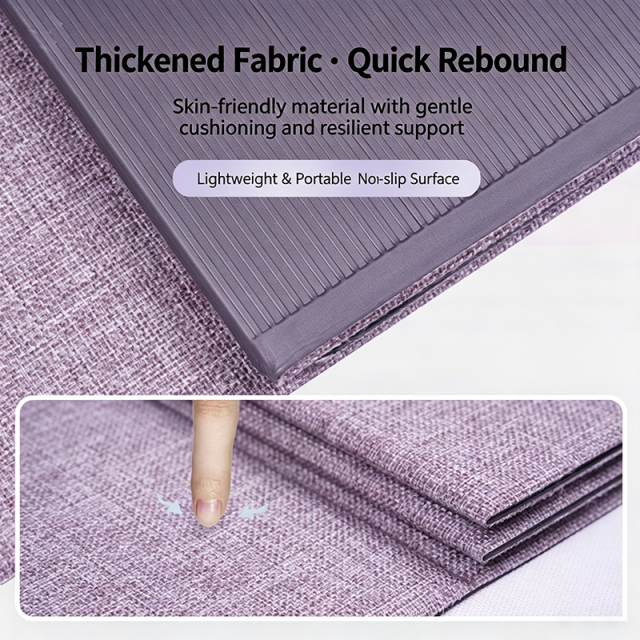 Foldable Linen POE Textured Yoga Mat, 0.6cm Thick Non‑Slip Portable Travel Exercise Mat
