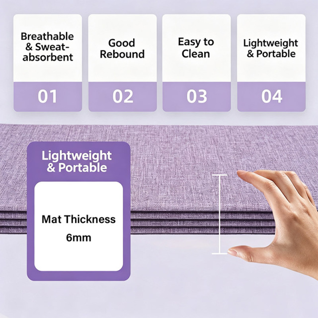 Foldable Linen POE Textured Yoga Mat, 0.6cm Thick Non‑Slip Portable Travel Exercise Mat