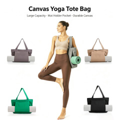 Large Canvas Yoga Tote Bag with Yoga Mat Holder Pocket, Multi‑Purpose Shoulder Workout Bag for Gym, Fitness, Travel