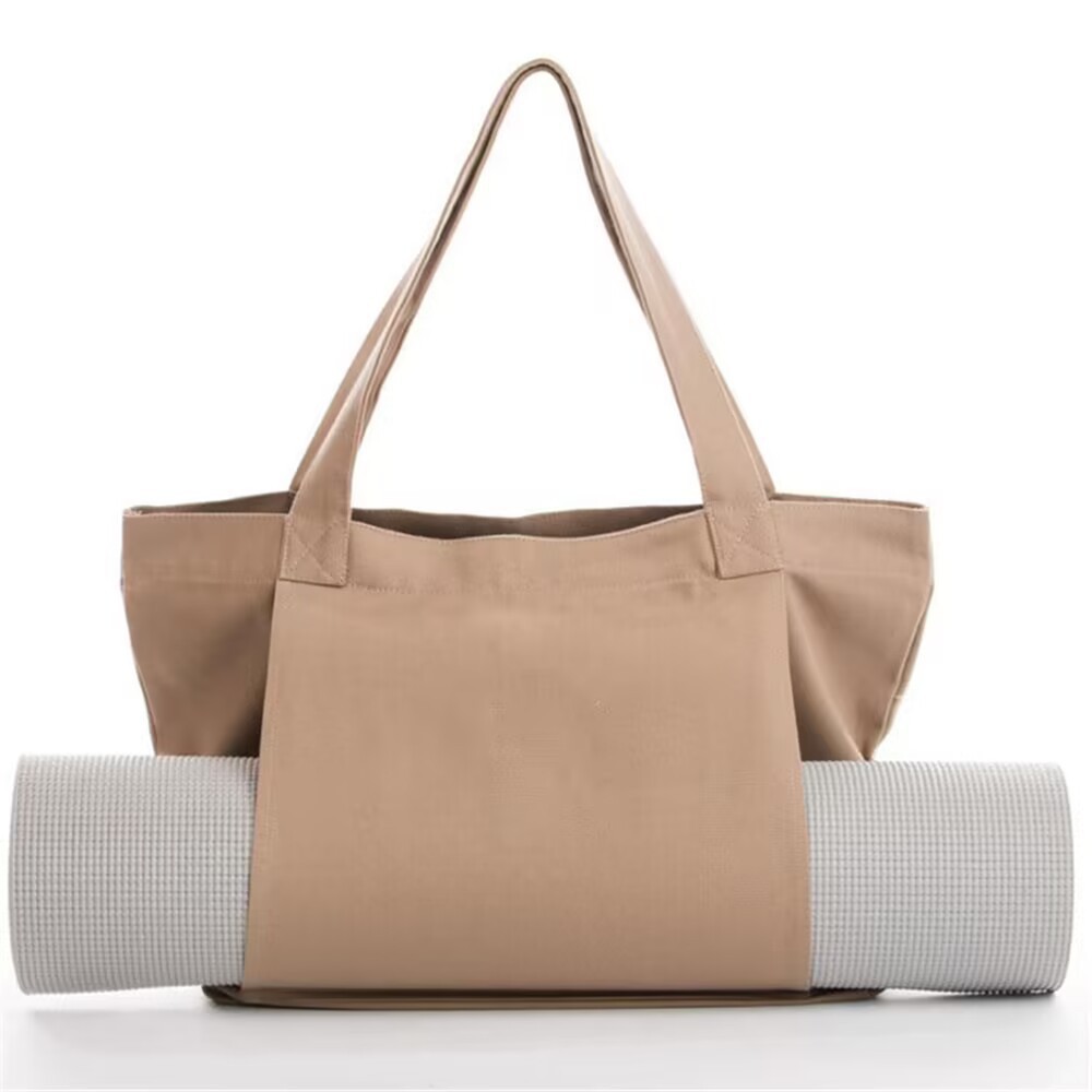 Large Canvas Yoga Tote Bag with Yoga Mat Holder Pocket, Multi‑Purpose Shoulder Workout Bag for Gym, Fitness, Travel