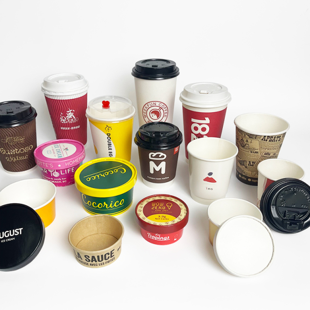 Customize Logo Design Print Ice Cream Coffee Paper Cup With lid custom