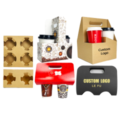 Longworld custom logo brand mike tea beverage shop takeaway take out 2 two 4 paper coffee boba cups carrier holder with handle,LongWorld,Longworld custom logo brand mike tea beverage shop takeaway take out 2 two 4 paper coffee boba cups carrier holder with handle