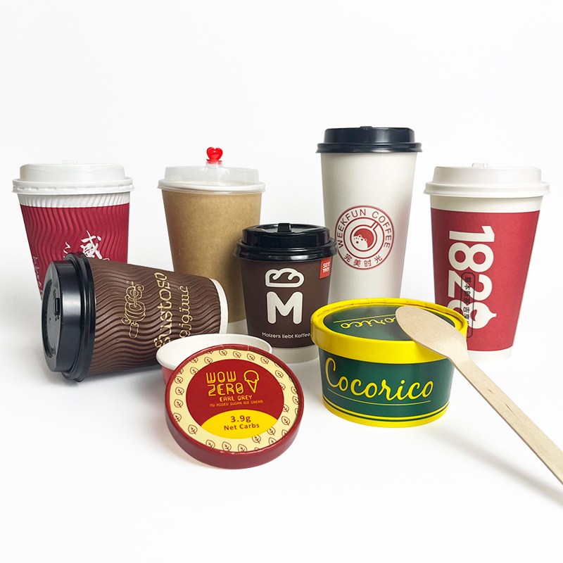 Custom logo ice cream cup paper cup with lid
