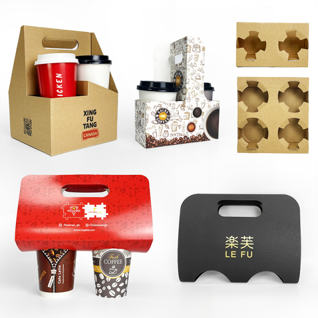 paper coffee boba cups carrier holder with handle