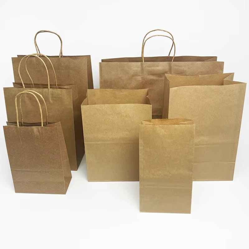 Print Brown Kraft White Handles Paper Bags With Your Own Logo Custom Printed,LongWorld,Print Brown Kraft White Handles Paper Bags With Your Own Logo Custom Printed