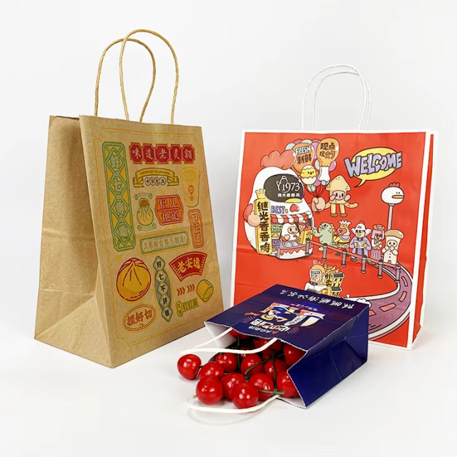 Print Brown Kraft White Handles Paper Bags With Your Own Logo Custom Printed,LongWorld,Print Brown Kraft White Handles Paper Bags With Your Own Logo Custom Printed