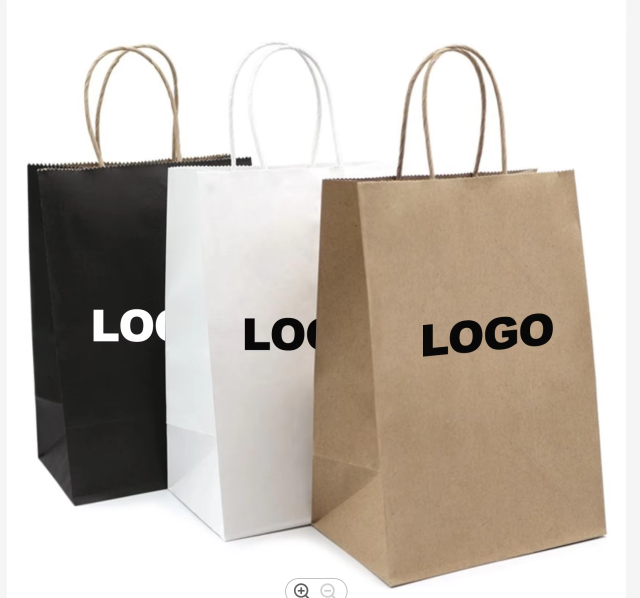 Print Brown Kraft White Handles Paper Bags With Your Own Logo Custom Printed,LongWorld,Print Brown Kraft White Handles Paper Bags With Your Own Logo Custom Printed