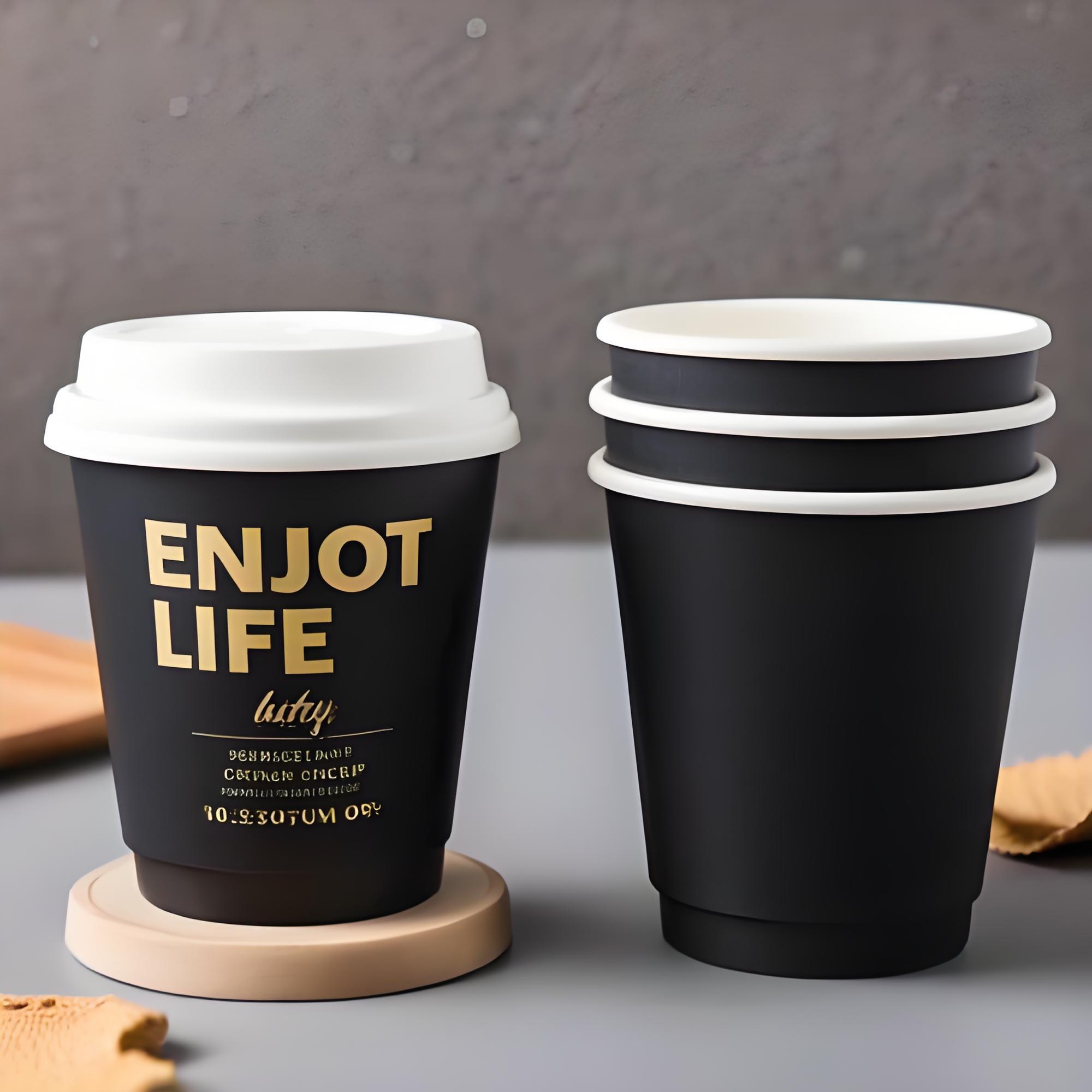 Wholesale Customizable logo Takeaway Gold Foil Stamping Waterproof Disposable Double Wall Black Paper Cups With Lid,LongWorld,Wholesale Customizable logo Takeaway Gold Foil Stamping Waterproof Disposable Double Wall Black Paper Cups With Lid