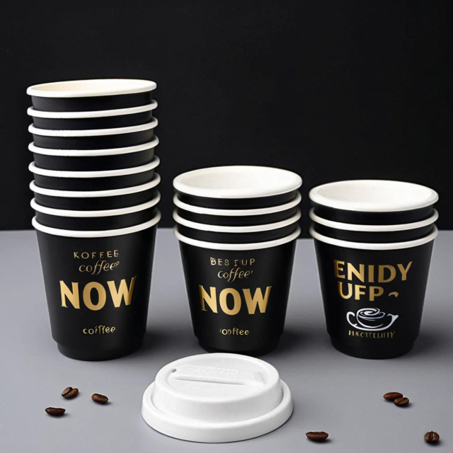 Wholesale Customizable logo Takeaway Gold Foil Stamping Waterproof Disposable Double Wall Black Paper Cups With Lid,LongWorld,Wholesale Customizable logo Takeaway Gold Foil Stamping Waterproof Disposable Double Wall Black Paper Cups With Lid