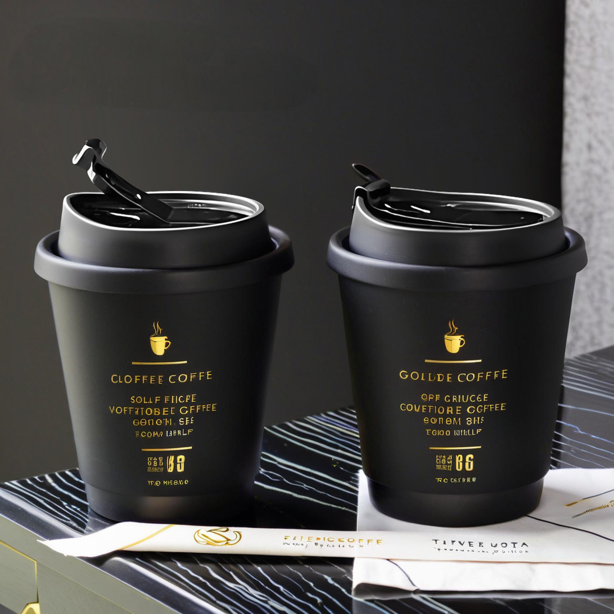 Wholesale Customizable logo Takeaway Gold Foil Stamping Waterproof Disposable Double Wall Black Paper Cups With Lid,LongWorld,Wholesale Customizable logo Takeaway Gold Foil Stamping Waterproof Disposable Double Wall Black Paper Cups With Lid