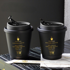 Wholesale Customizable logo Takeaway Gold Foil Stamping Waterproof Disposable Double Wall Black Paper Cups With Lid,LongWorld,Wholesale Customizable logo Takeaway Gold Foil Stamping Waterproof Disposable Double Wall Black Paper Cups With Lid