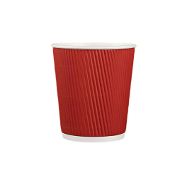 9oz-a Disposable Coffee Cups with Lids Corrugated Ripple Wall Paper Single Double Wall for Hot Drinks Takeaway Kraft Material,LongWorld,Ripple wall paper cup