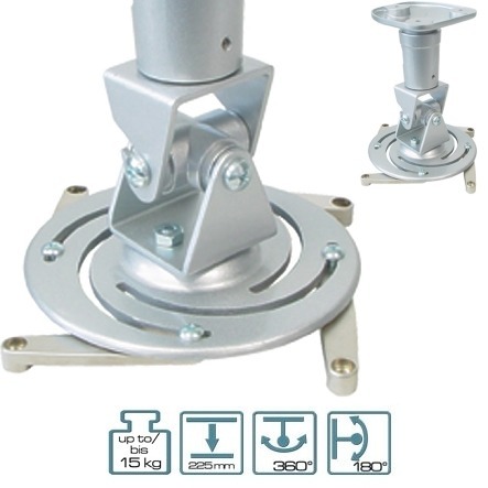 Beamer Deckenhalterung 22cm Universal Halter mit Kardangelenk Silber Belastbarkeit bis 15Kg