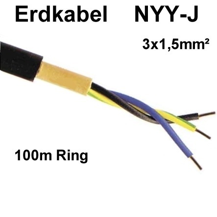 100m Erdkabel 3x 1,5qmm Erdkabel Stromkabel Netzleitung