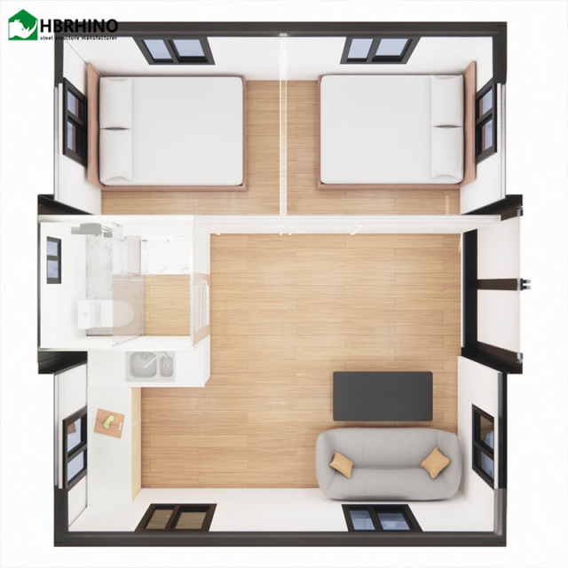 20 -foot double -wing -expandable three -in -one container house