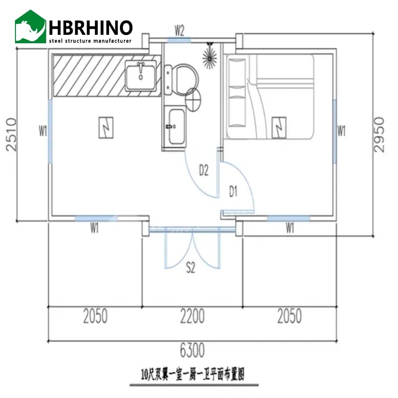 10-foot modular portable office, store, prefabricated, removable dormitory, living studio, removable prefabricated container house