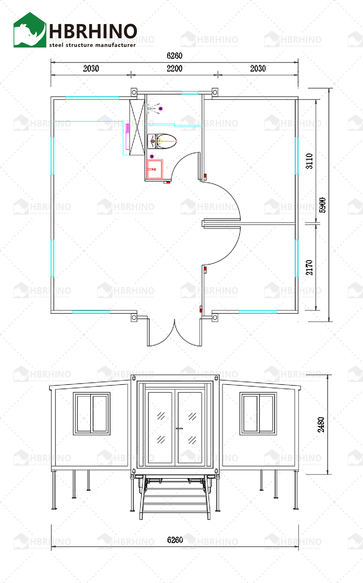 20-foot ready-made two-bedroom prefabricated steel modular house expandable container cabin with trailer