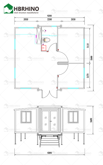 20-foot ready-made two-bedroom prefabricated steel modular house expandable container cabin with trailer