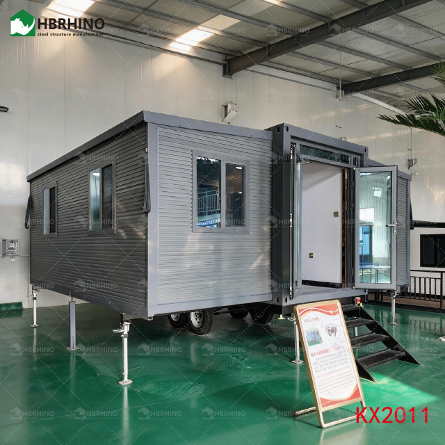 20-foot ready-made two-bedroom prefabricated steel modular house expandable container cabin with trailer