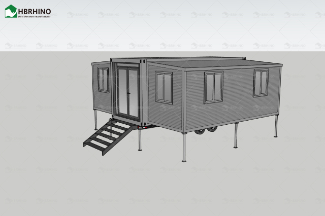 20-foot ready-made two-bedroom prefabricated steel modular house expandable container cabin with trailer