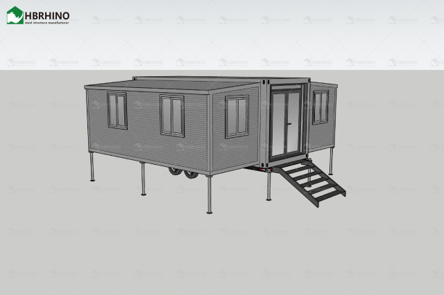 20-foot ready-made two-bedroom prefabricated steel modular house expandable container cabin with trailer