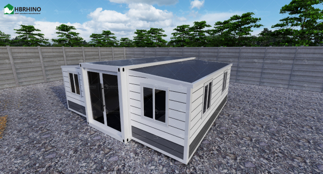 20FT white grey metal carved board KFC door white frame extended container house