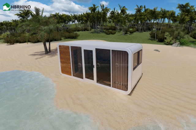 20 foot grey semi transparent glass apple cabin house with minimalist modern style