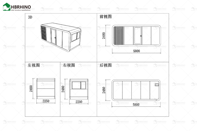 20 foot grey semi transparent glass apple cabin house with minimalist modern style