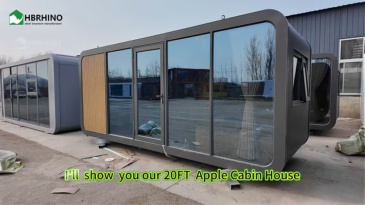 20 foot grey semi transparent glass apple cabin house with minimalist modern style