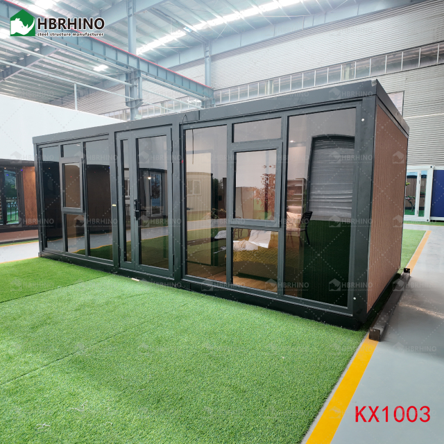 10ft prefabricated double wing extended house with glass curtain wall and luxurious interior decoration
