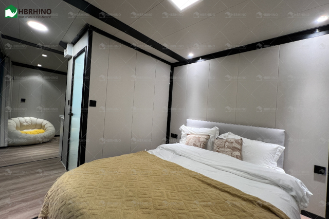 10ft prefabricated double wing extended house with glass curtain wall and luxurious interior decoration