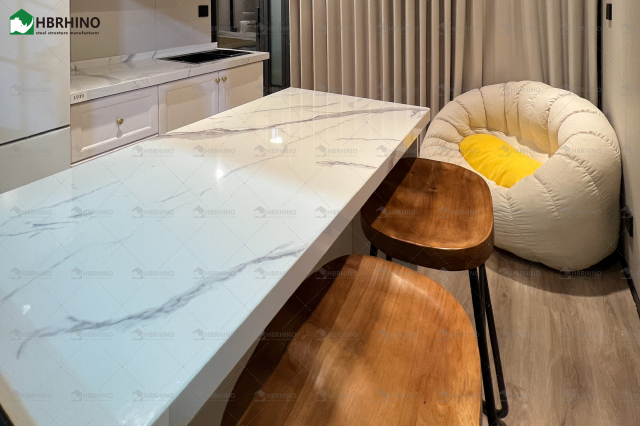 10ft prefabricated double wing extended house with glass curtain wall and luxurious interior decoration