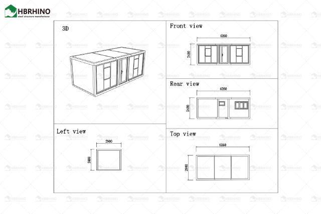 10ft prefabricated double wing extended house with glass curtain wall and luxurious interior decoration