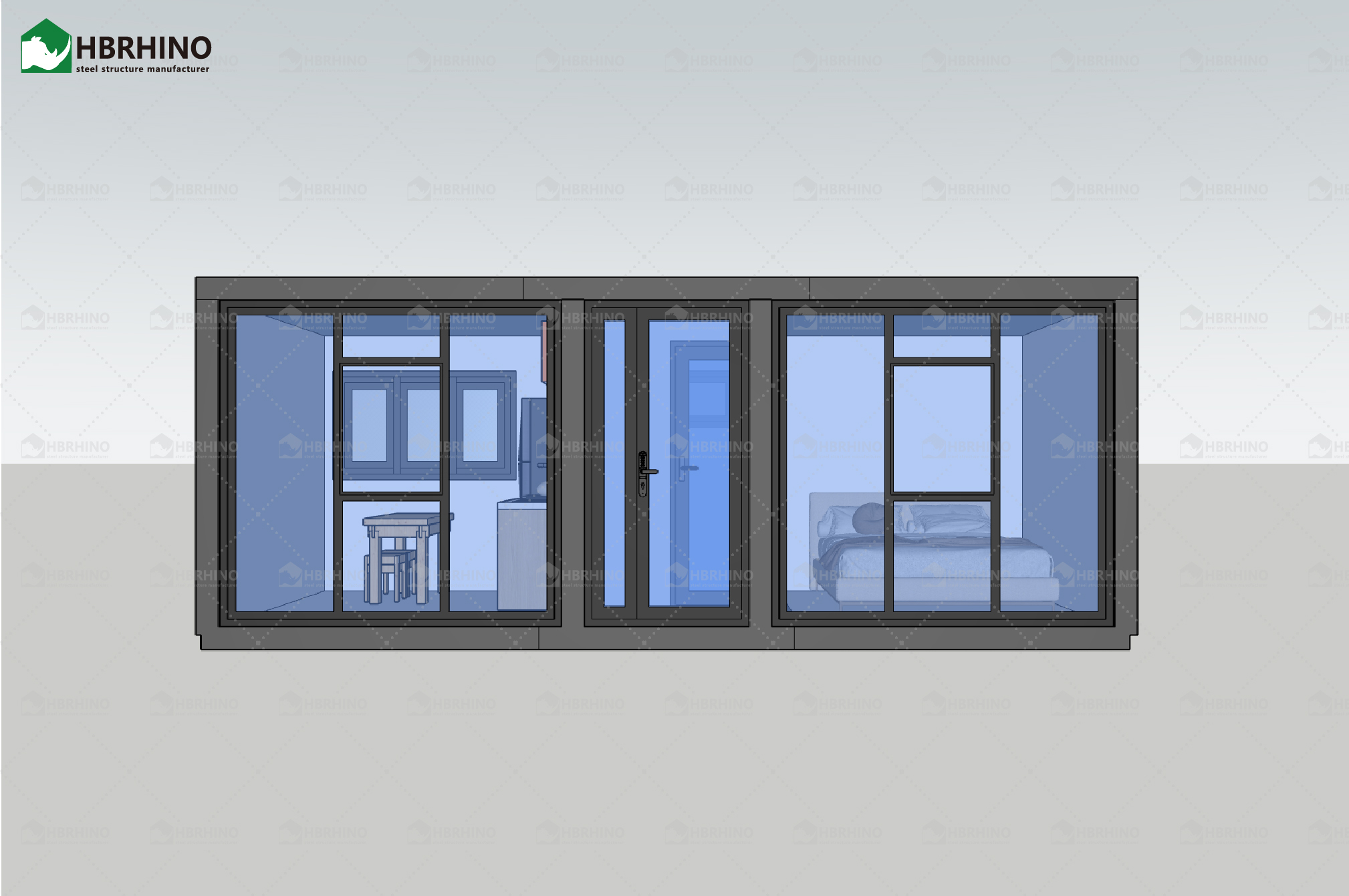 10ft prefabricated double wing extended house with glass curtain wall and luxurious interior decoration
