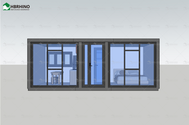 10ft prefabricated double wing extended house with glass curtain wall and luxurious interior decoration