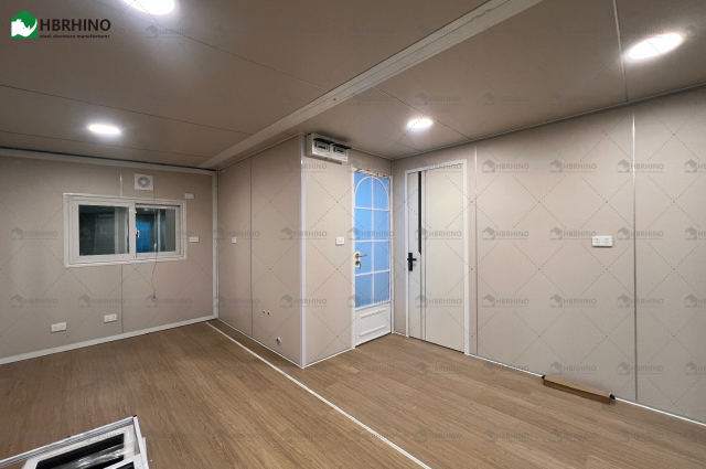 20 foot white frame window, half glass curtain wall, extended container house