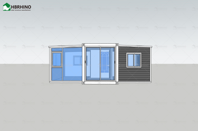 20 foot white frame window, half glass curtain wall, extended container house