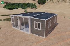 20 foot white frame window, half glass curtain wall, extended container house