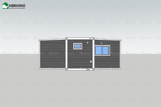20 foot white frame window, half glass curtain wall, extended container house