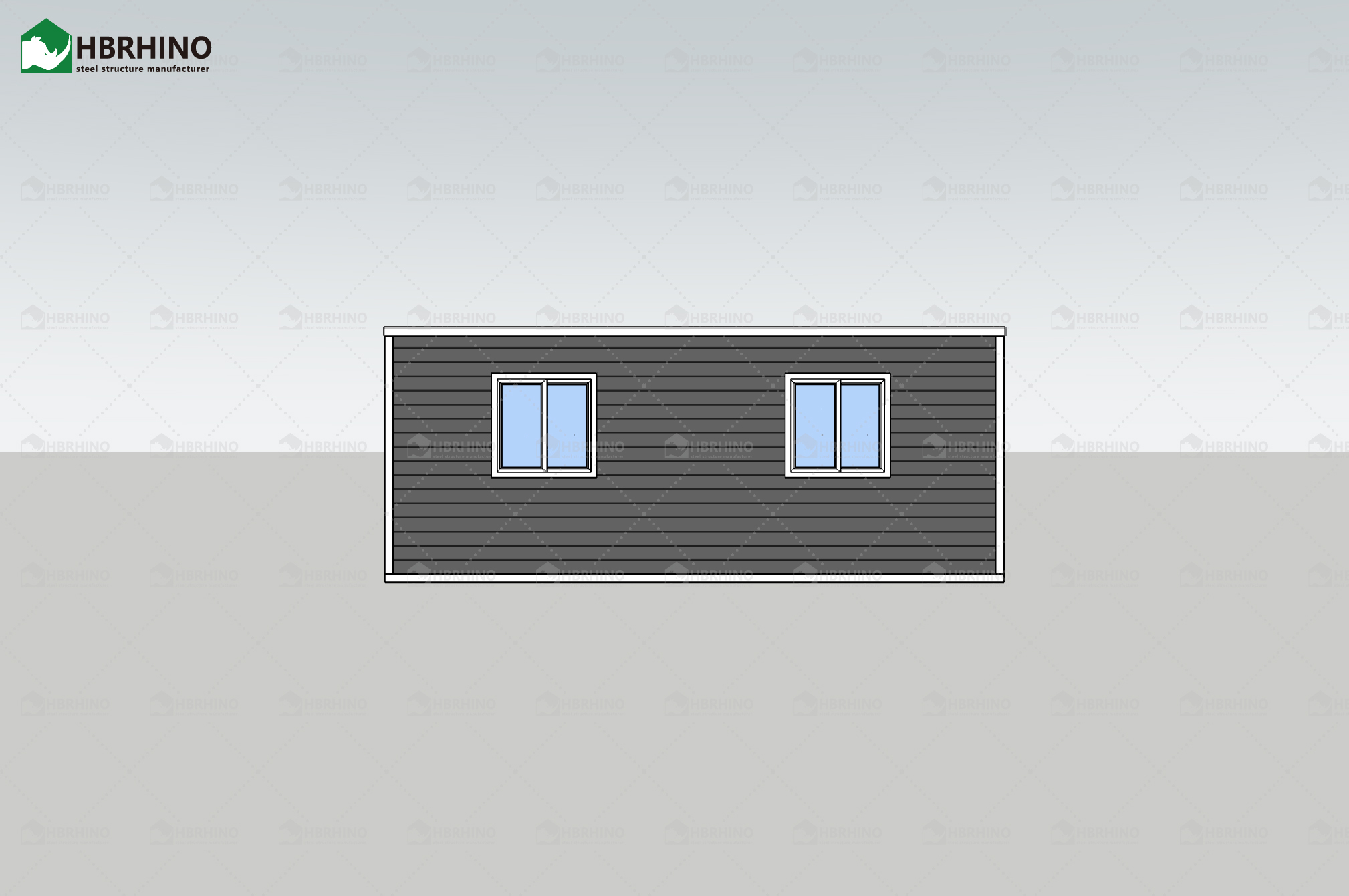 20 foot white frame window, half glass curtain wall, extended container house