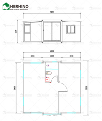 20 foot white frame window, half glass curtain wall, extended container house
