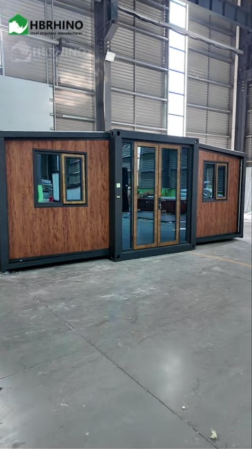 20 ft black frame, black chicken wing wood exterior wall panel, extended container house, office, homestay, living