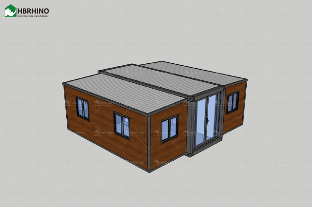 20 ft black frame, black chicken wing wood exterior wall panel, extended container house, office, homestay, living